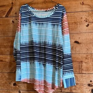 Soft Surroundings Striped Tie-Dye Long Sleeve Asymmetrical Hem